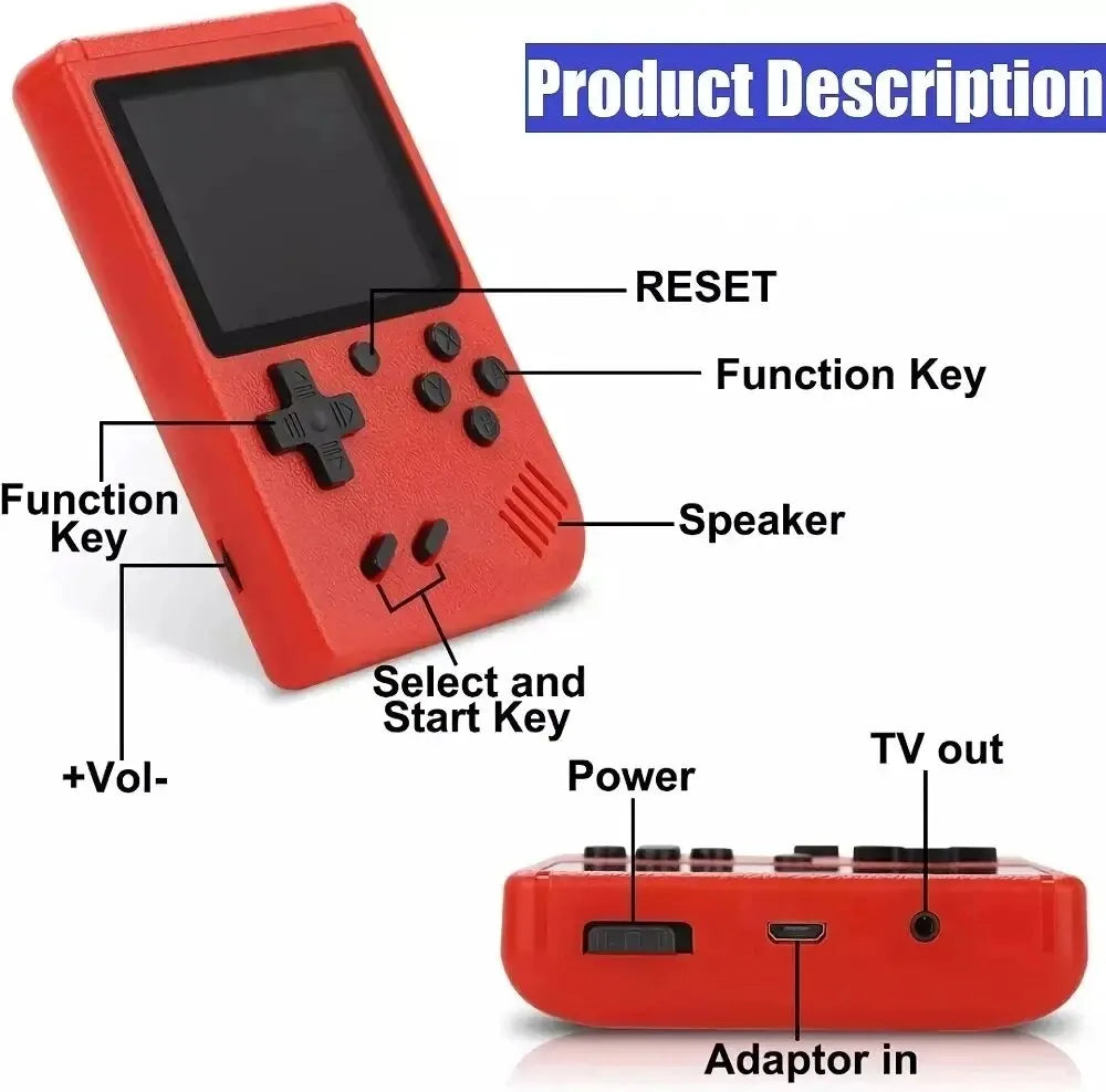 Mini Handheld Video Game Console Retro Portable Macarone 8 Bit 3.0/2.4 Inch Color LCD Kids Color Game Player Built in 500 Games