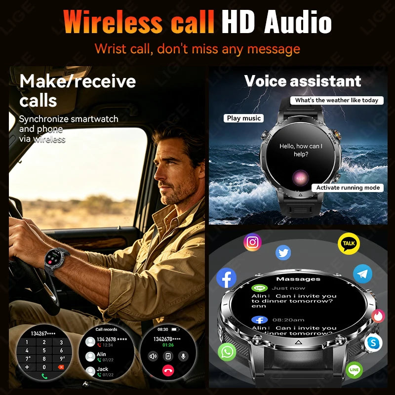 2026 New Built-In 1400Mah Super Large Battery Men Smart Watch Outdoor 1.7" HD Screen IP68 Waterproof BT Call Smartwatch